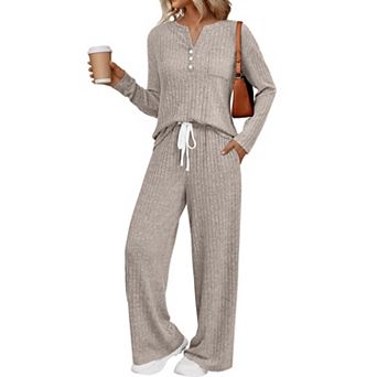 Womens 2 pc Long Sleeve Lounge Set Soft Comfortable Travel Casual Wear