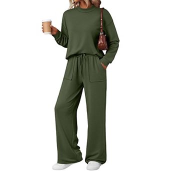 Mock Neck Top Wide Leg Drawstring Pants Lounge Set Athleisure Travel Outfit