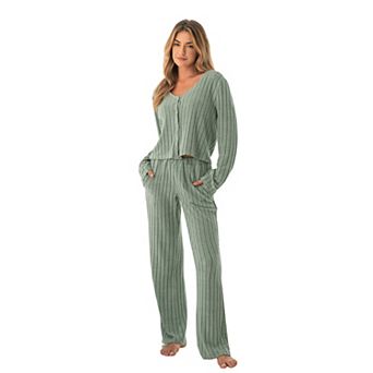 Women's Cupshe Ribbed Knit Long Sleeve Pajama Top & Pajama Bottoms Set