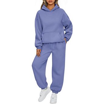 Womens 2 pc Oversized Lounge Set Drop Shoulder Hoodie Joggers Casual Wear