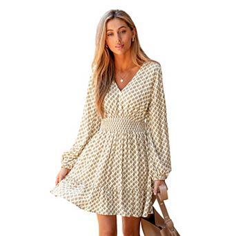 Women's Cupshe V-Neck Long Sleeve Smocked Mini Dress