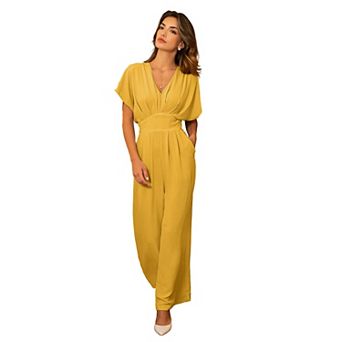 Women's Cupshe Short Sleeve V-Neck Cinched Waist Straight Leg Jumpsuit