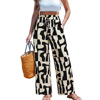 Women's Cupshe Flared Leg Abstract Smocked Waist Pants