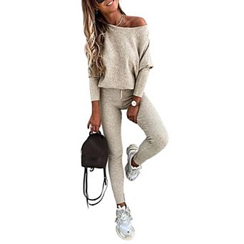 Womens 2 pc Knit Lounge Set Soft Stretch Casual Wear