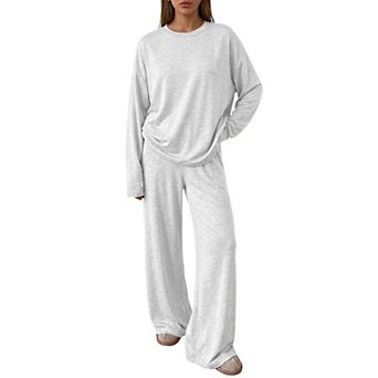 Womens 2 pc Cozy Lounge Set Wide Leg Pants Casual Everyday Wear