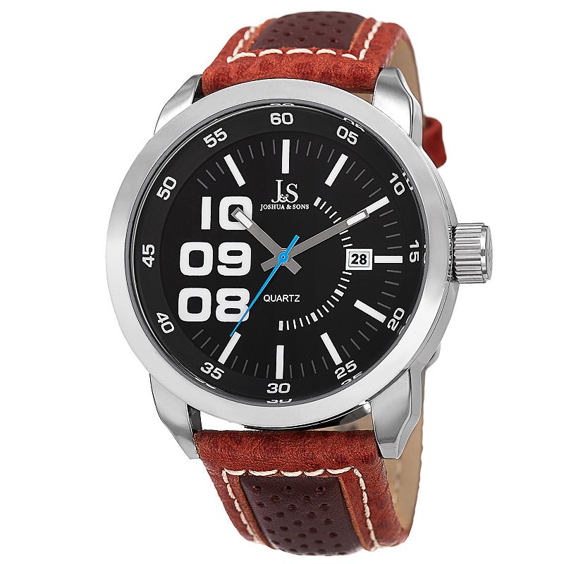 Stryker Atlas Unique Dial Watch Date Window On Perforated Leather Strap