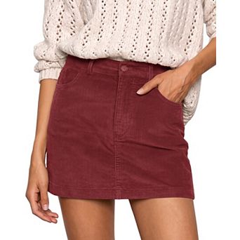 Women High Waisted Stretch Corduroy Mini Skirt With Pockets Casual Fall Wear