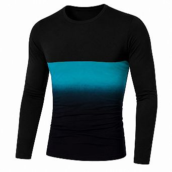 Mens Slim Fit Crew Neck Cotton T Shirt Gradient Contrast Casual Tops