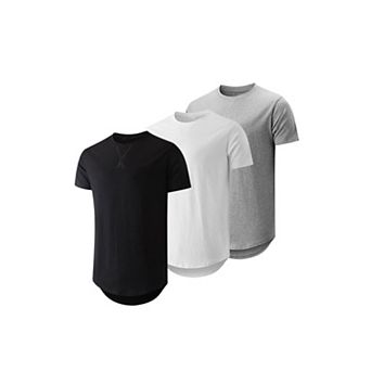 Mens 3-Pack Longline Crewneck Tee Set Cotton Blend Stretch Casual Tops