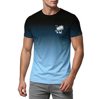 Men's Ombre Tropical Print Short Sleeve Crewneck Casual Tee Shirts