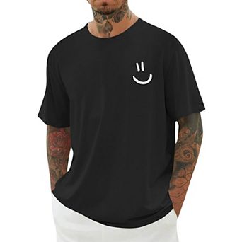 Mens Short Sleeve Smile Graphic Tee Loose Fit Cotton Blend Summer Casual T Shirt