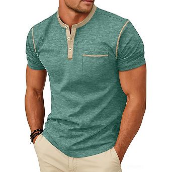 Men's Henley Shirt Short Sleeve Casual Button Tee for Everyday Wear