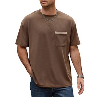 Men's Waffle Textured Oversized Pocket Tee Summer Casual Short Sleeve Shirt