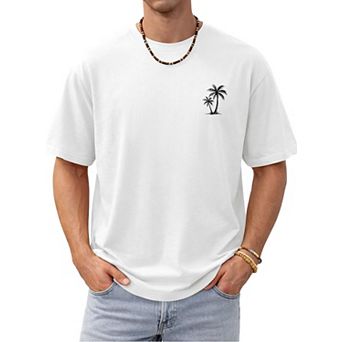 Mens Graphic Print Tee Loose Fit Crew Neck Short Sleeve Summer Casual Top