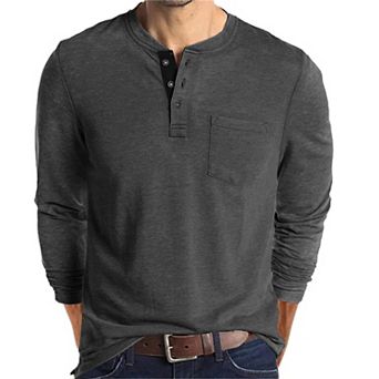 Mens Cotton Blend Henley Shirt Long Sleeve Slim Fit Workout Casual Soft Breathable