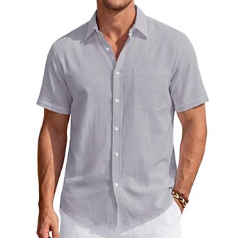 Mens Short Sleeve Linen Cotton Casual Shirt For Summer Vacation Work Wedding Party