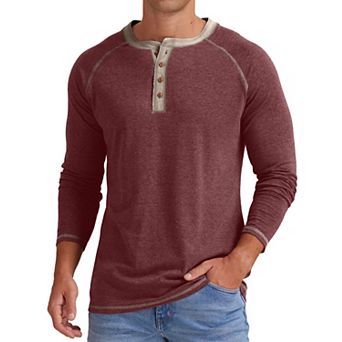 Mens Casual Cotton Henley Shirt Regular Fit Soft Comfortable Rugged Casual Wear