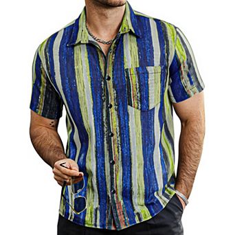 Short Sleeve Striped Button Down Shirt Casual Vacation Beach Wear
