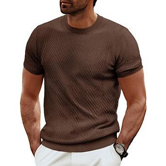 Men's Short Sleeve Crewneck Textured Knit T Shirt Casual Regular Fit