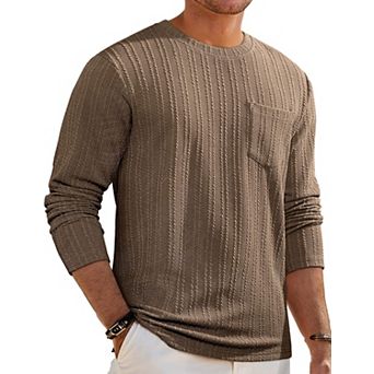 Mens Long Sleeve Casual Crewneck Knit Tee Shirt Stretchy Warm Fall Winter Top