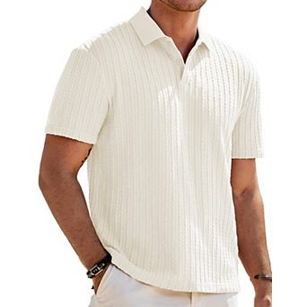 Men's Textured Knit Polo Shirt Short Sleeve Soft Stretch Golf Casual Summer