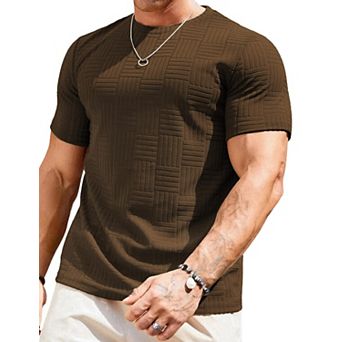 Casual Stretch Crewneck Short Sleeve Textured Knit Tee Shirts