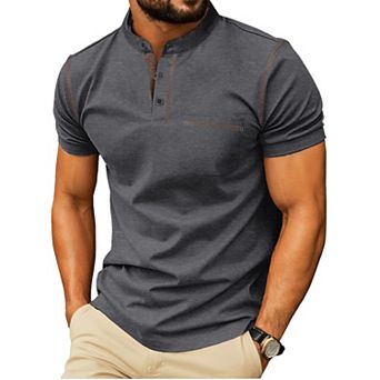 Mens Short Sleeve Henley Shirts Casual Classic Pocket Summer Tee