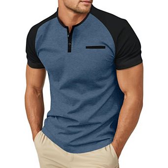 Men's Soft Cotton Henley Short Sleeve Casual T Shirt With Pocket