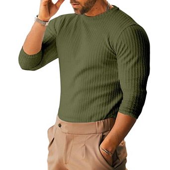 Men's Slim Fit Ribbed Knit Short Sleeve Crewneck Casual Tee