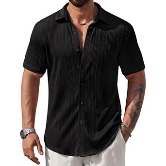 Men's Casual Textured Knit Short Sleeve Shirt Summer Vacation Beach Wear