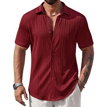 Men's Casual Textured Knit Short Sleeve Shirt Summer Vacation Beach Wear