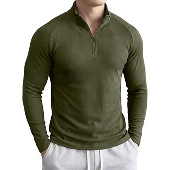 Men Quarter Zip Slim Fit Long Sleeve Athletic Workout Top