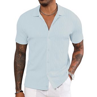 Men's Knit Polo Shirts Casual Summer Beach Vacation Short Sleeve Fashion Top