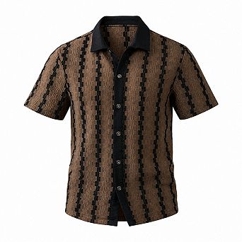 Men's Summer Short Sleeve Casual Button Down Textured Collared Shirt