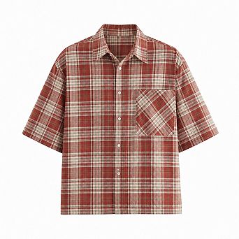 Men's Boxy Fit Cropped Short Sleeve Button Down Casual Shirt