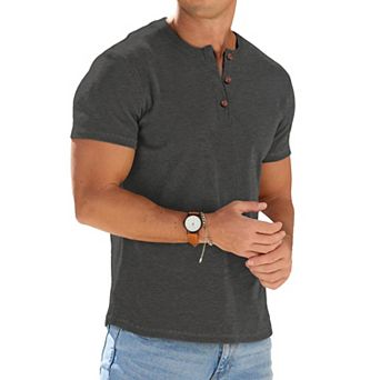 Mens Henley Shirts Short Sleeve Athletic Workout Gym Tee Casual Top