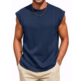Mens Textured Hollow Out Knit Summer Sleeveless Tank Top