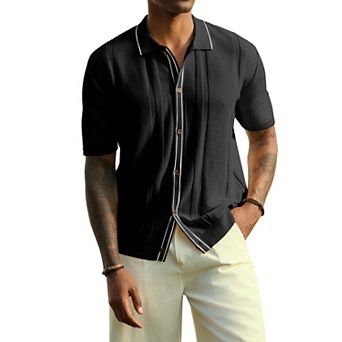 Men's Vintage Knit Down Short Sleeve Polo Shirt Casual Old Money Vacation Wear