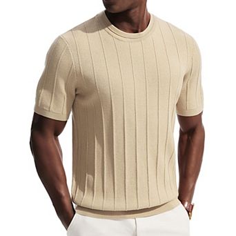 Mens Short Sleeve Crewneck Knit Texture Casual Stretch Tee Shirt