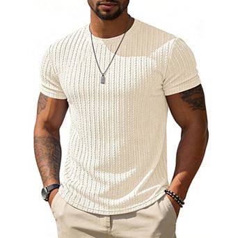 Mens Short Sleeve Crewneck Twisted Knit Casual Tee Tops