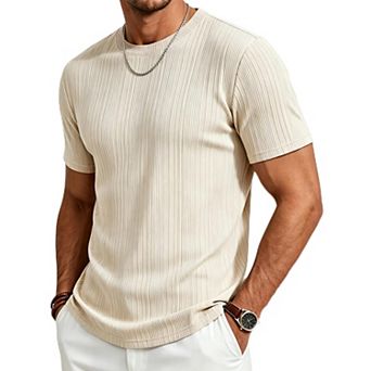 Men's Short Sleeve Ribbed Knit T Shirt Casual Breathable Versatile Daily Wear