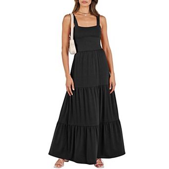 Women's Sleeveless Square Neck Flowy Maxi Dress With Pockets For Vacation Casual Wear