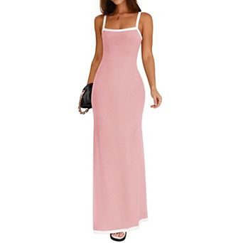 Women's Spaghetti Strap Square Neck Backless Maxi Dress Knit Sundress for Party Wedding Guest