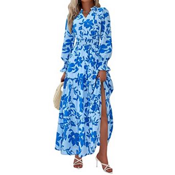 Women's Long Sleeve V Neck Boho Maxi Dress Casual Party Wedding Guest Outfit