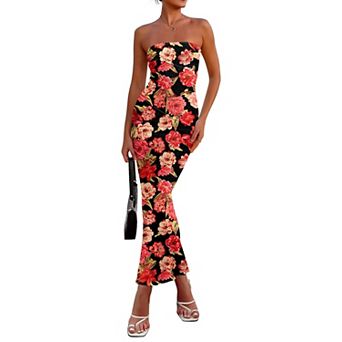 Women's Strapless Bodycon Maxi Dress Ribbed Casual Boho Party Summer Dress
