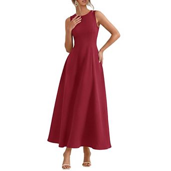 Women's Sleeveless A Line Maxi Dress With Pockets Crew Neck Flowy Tank Dress