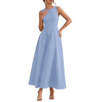Women's Sleeveless A Line Maxi Dress With Pockets Crew Neck Flowy Tank Dress