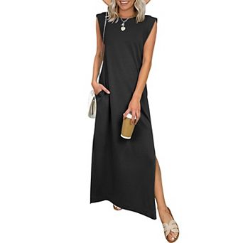Women Summer Casual Sleeveless Crewneck Wrinkle Free Maxi Dress