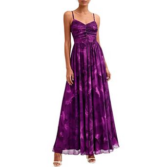 Women Summer Maxi Dress Spaghetti Strap Mesh V Neck Ruched Flowy Sundress