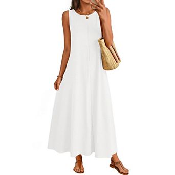 Women's Summer Maxi Dress Sleeveless Crewneck Casual Beach Vacation Sundress Loose Fit